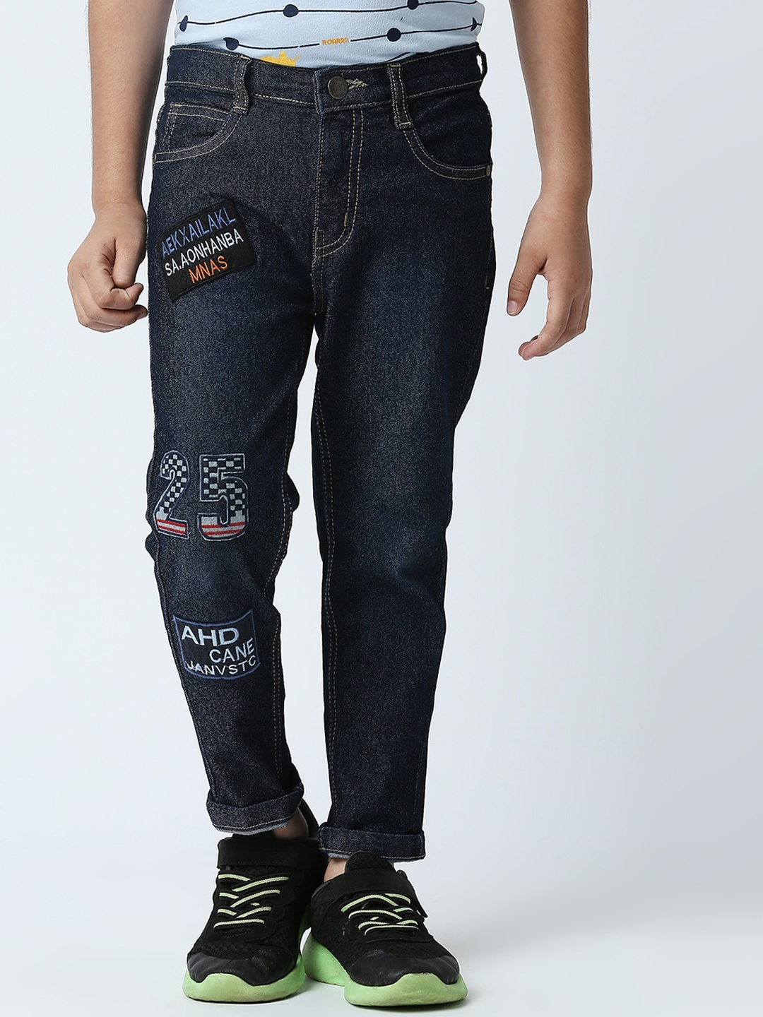 

High Star Boys Blue Slim Fit Applique Printed Stretchable Jeans