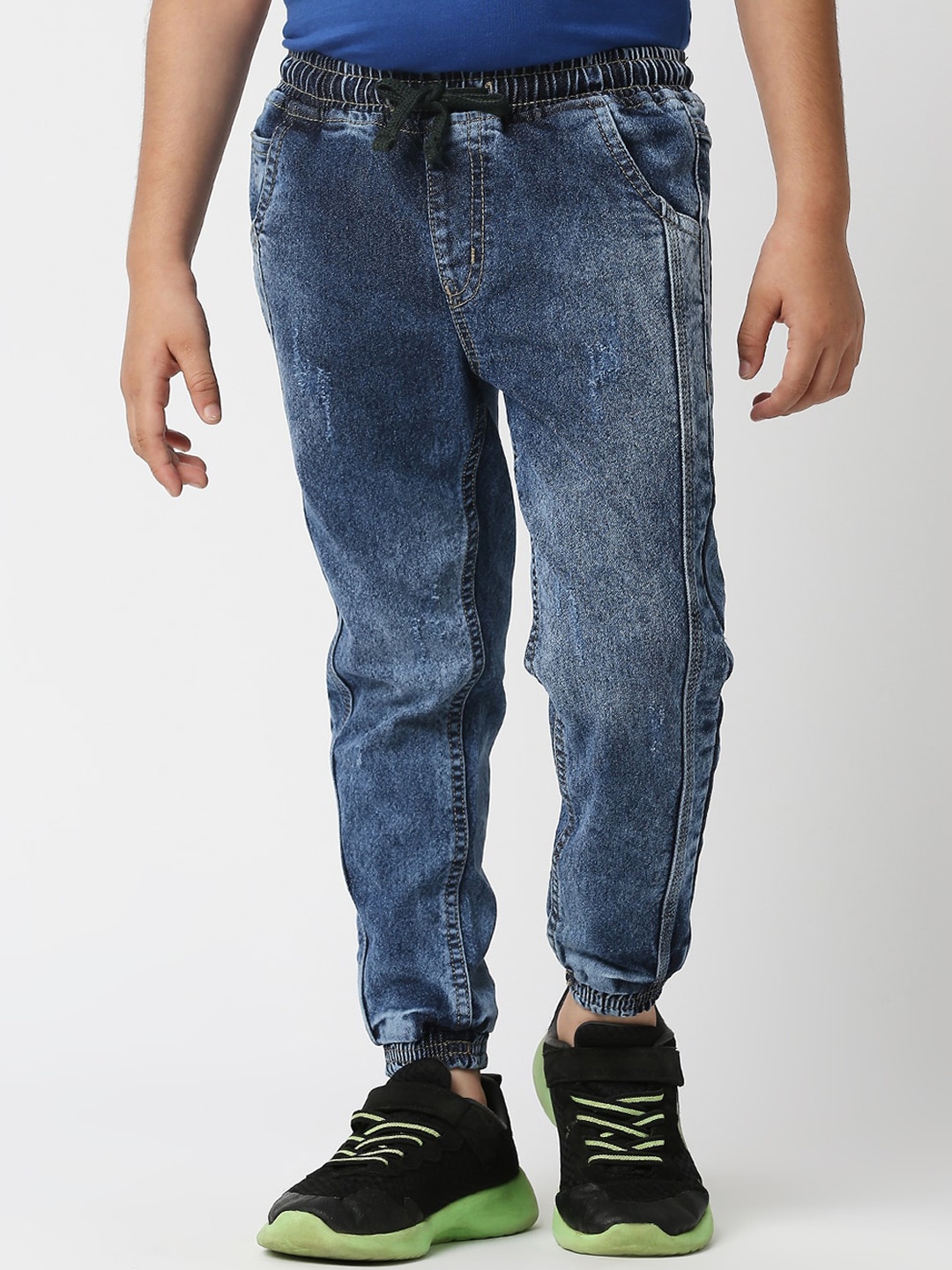 

High Star Boys Blue Slim Fit Mildly Distressed Heavy Fade Stretchable Jogger Jeans