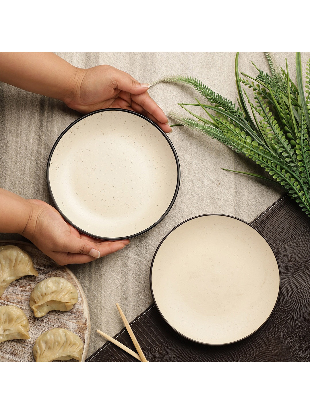 

The Decor Mart Off White & 2 Pieces Ceramic Glossy Plates