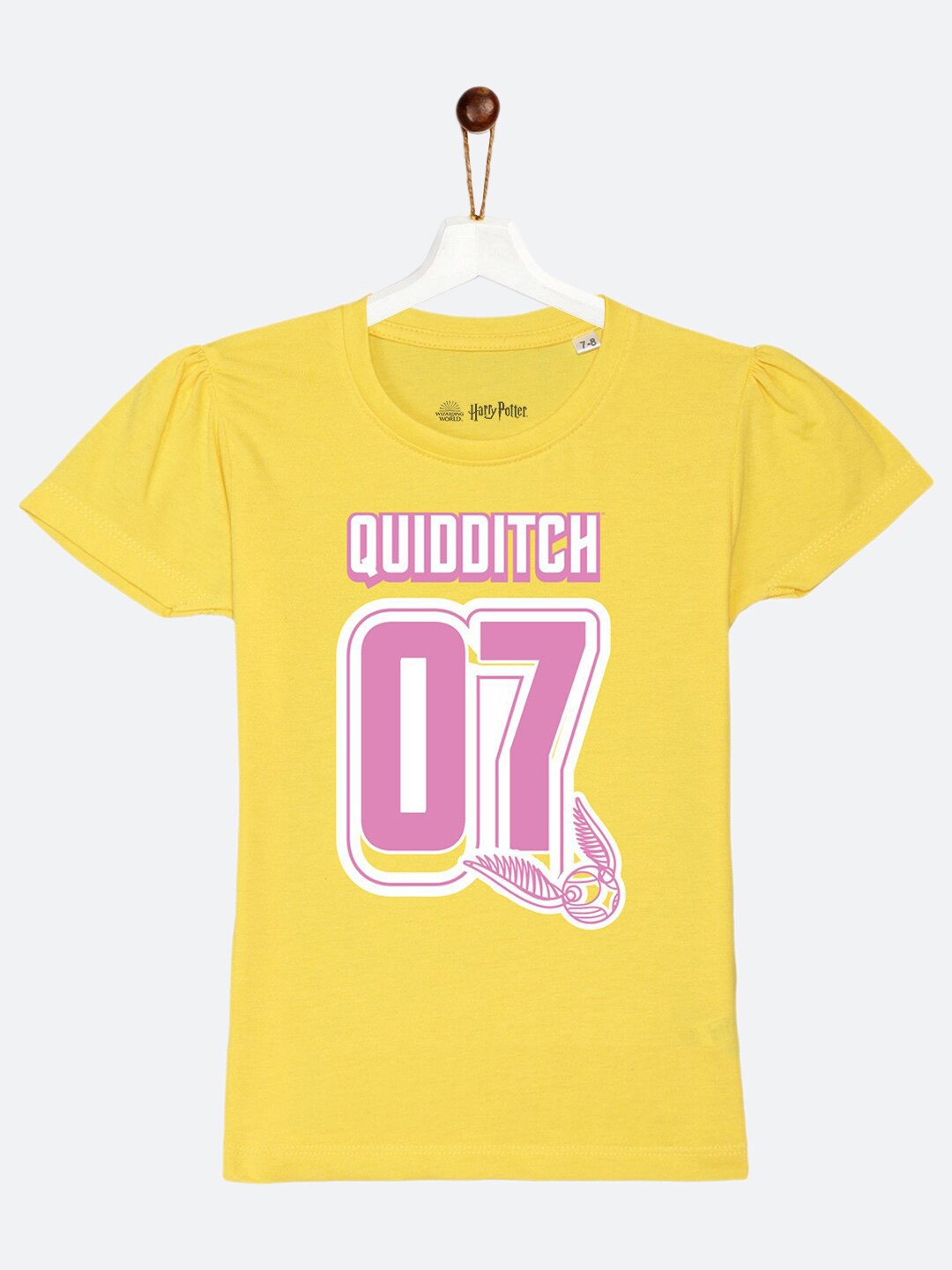 

YK Warner Bros Girls Yellow Harry Potter Typography Printed Puff Sleeve Cotton T-shirt