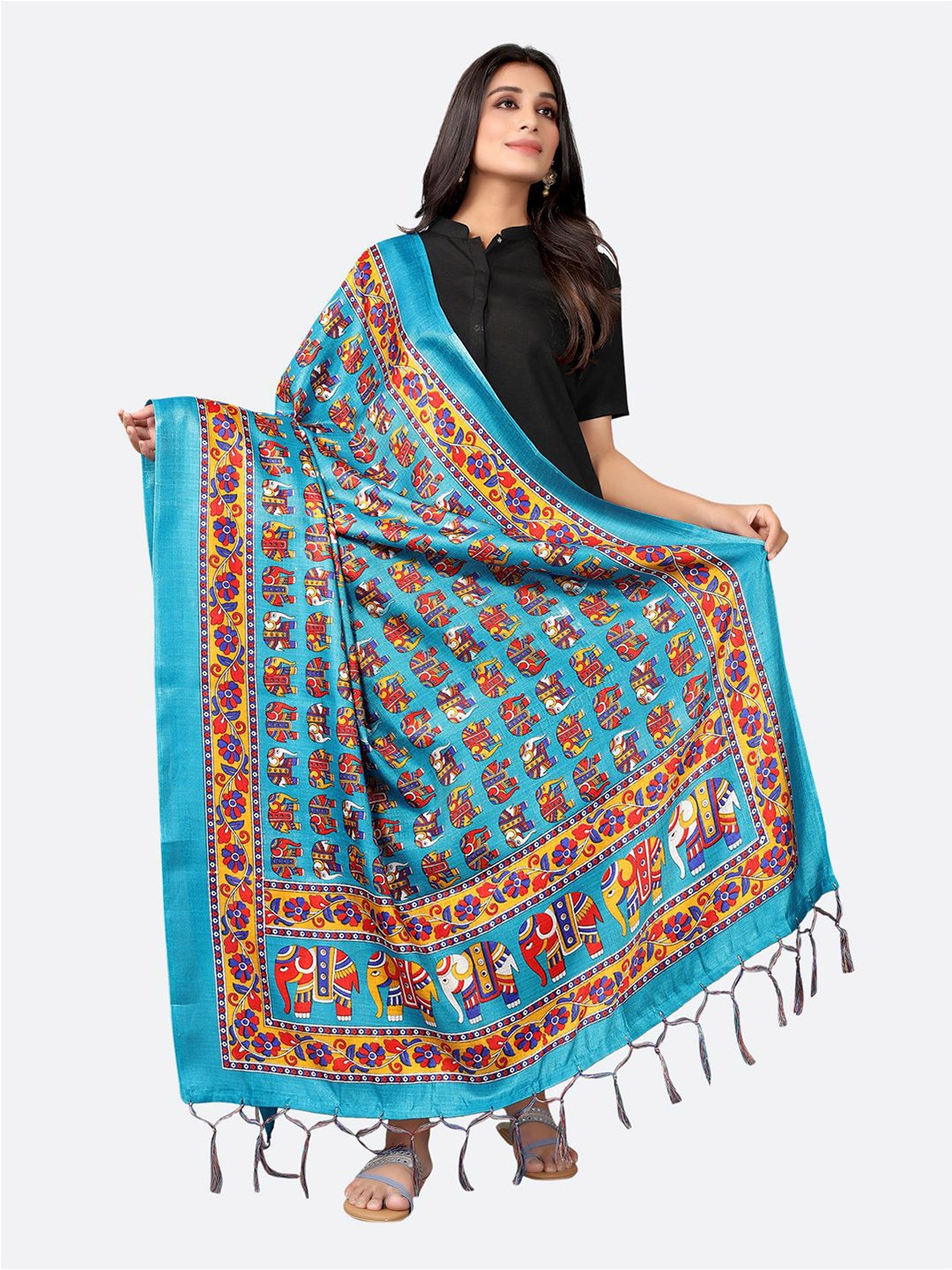 

Satrani Blue & Red Ethnic Motifs Printed Dupatta