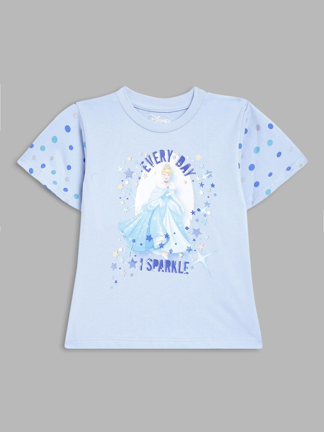 

Blue Giraffe Girls Blue Cinderella Printed Cotton T-shirt