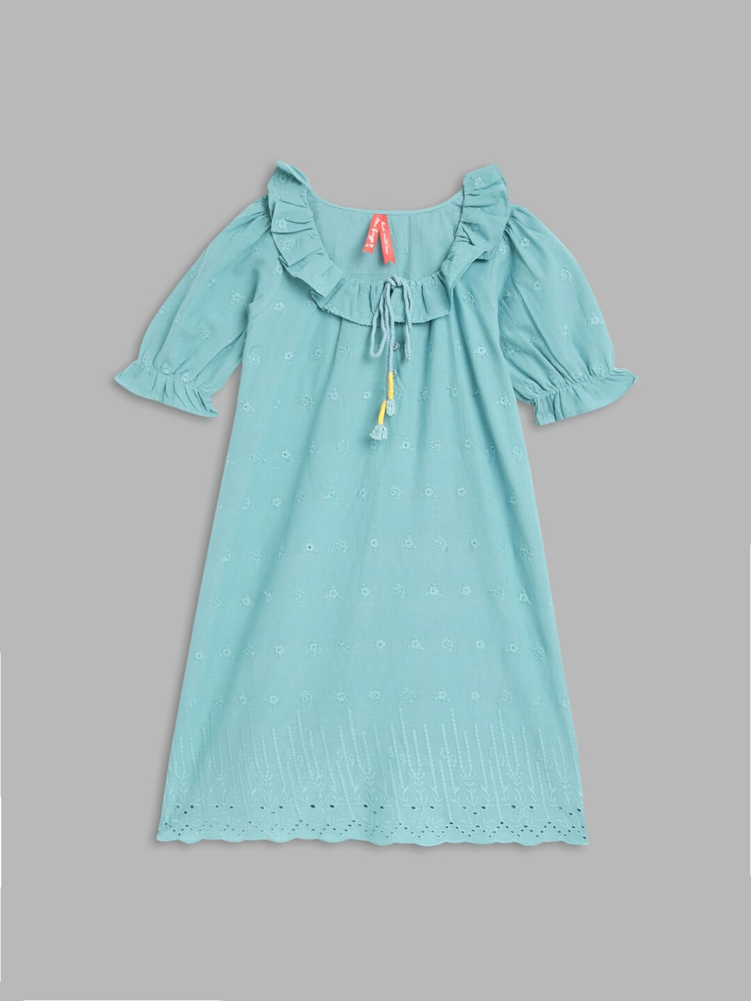 

Blue Giraffe Blue Tie-Up Neck A-Line Dress