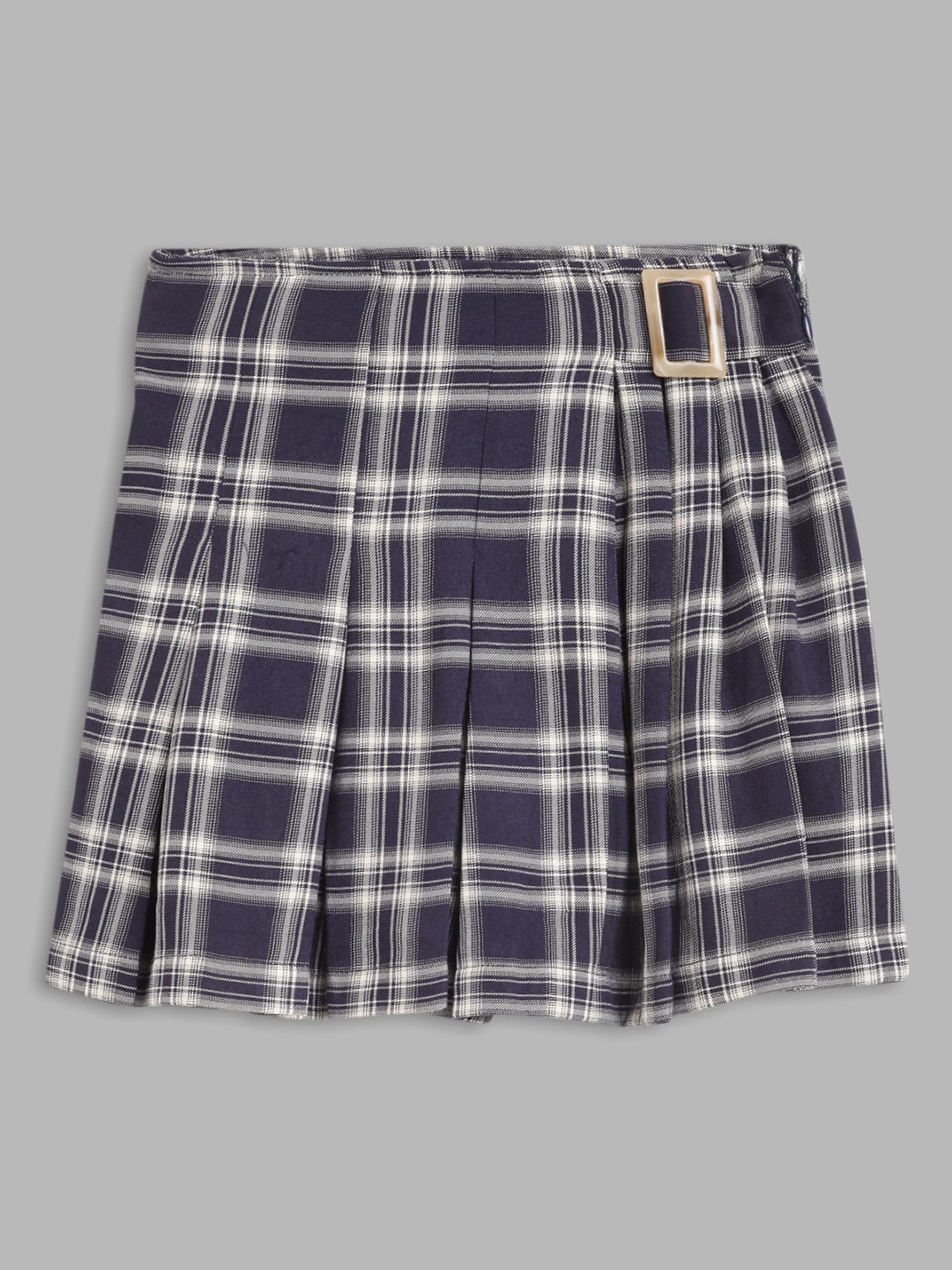 

Blue Giraffe Girls Navy Blue & White Checked Pure Cotton Flared Knee-Length Skirt