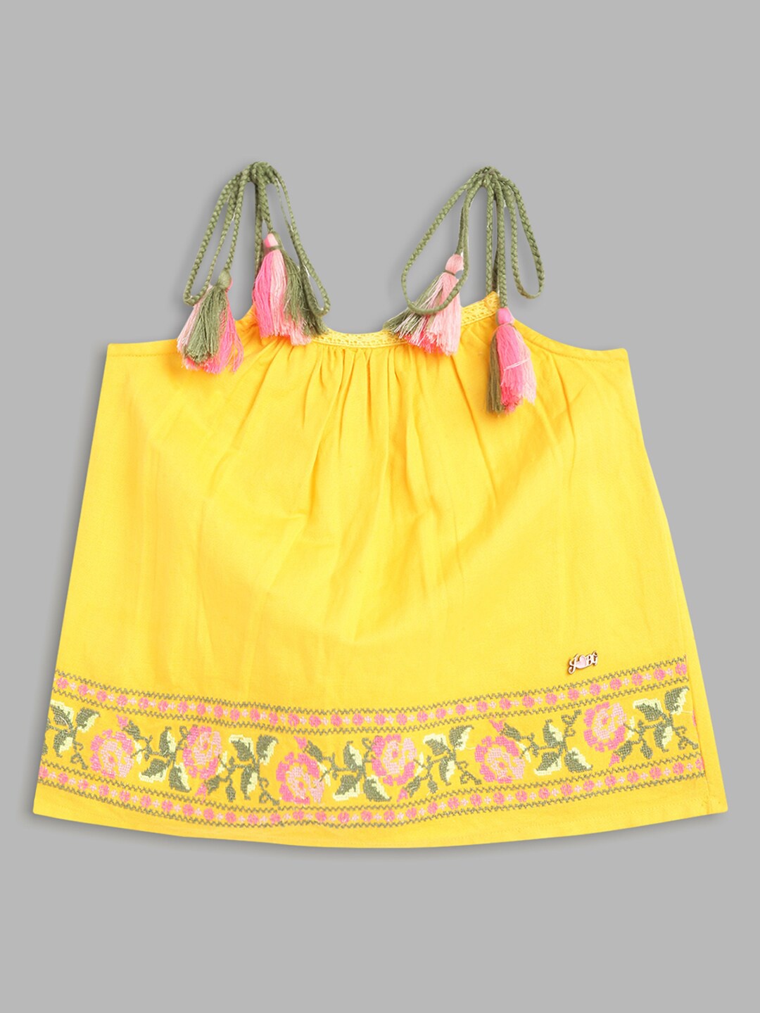 

Blue Giraffe Girls Yellow & Pink Embroidered Cotton Top