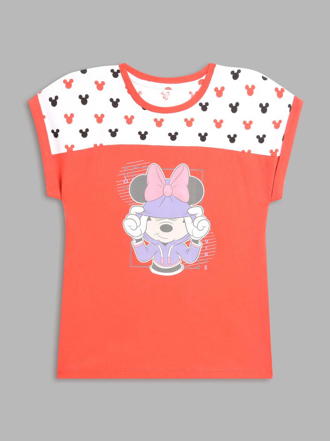 

Blue Giraffe Girls Coral Minnie Mouse Printed T-shirt