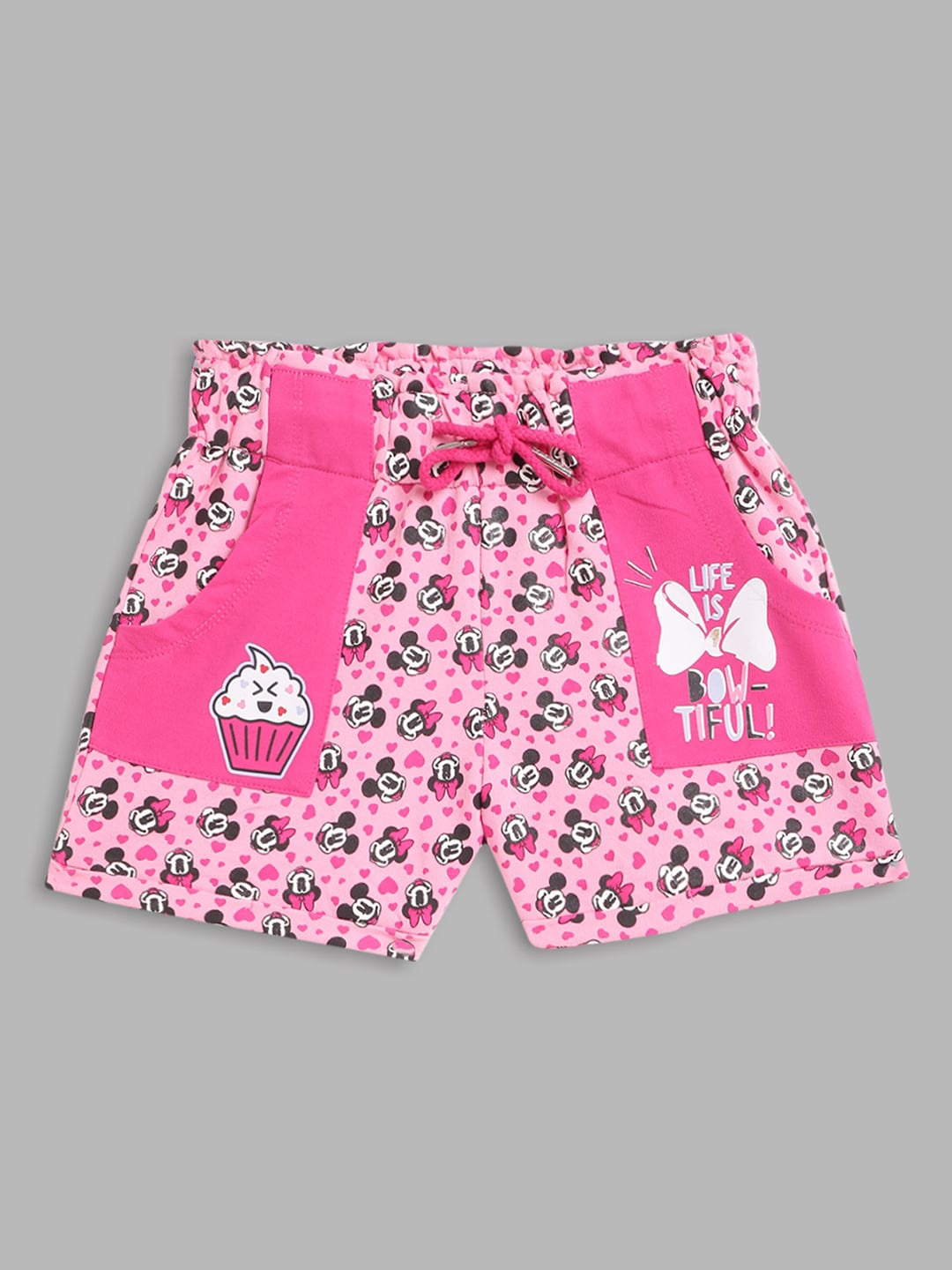 

Blue Giraffe Girls Peach-Coloured Floral Printed Minnie Mouse Shorts