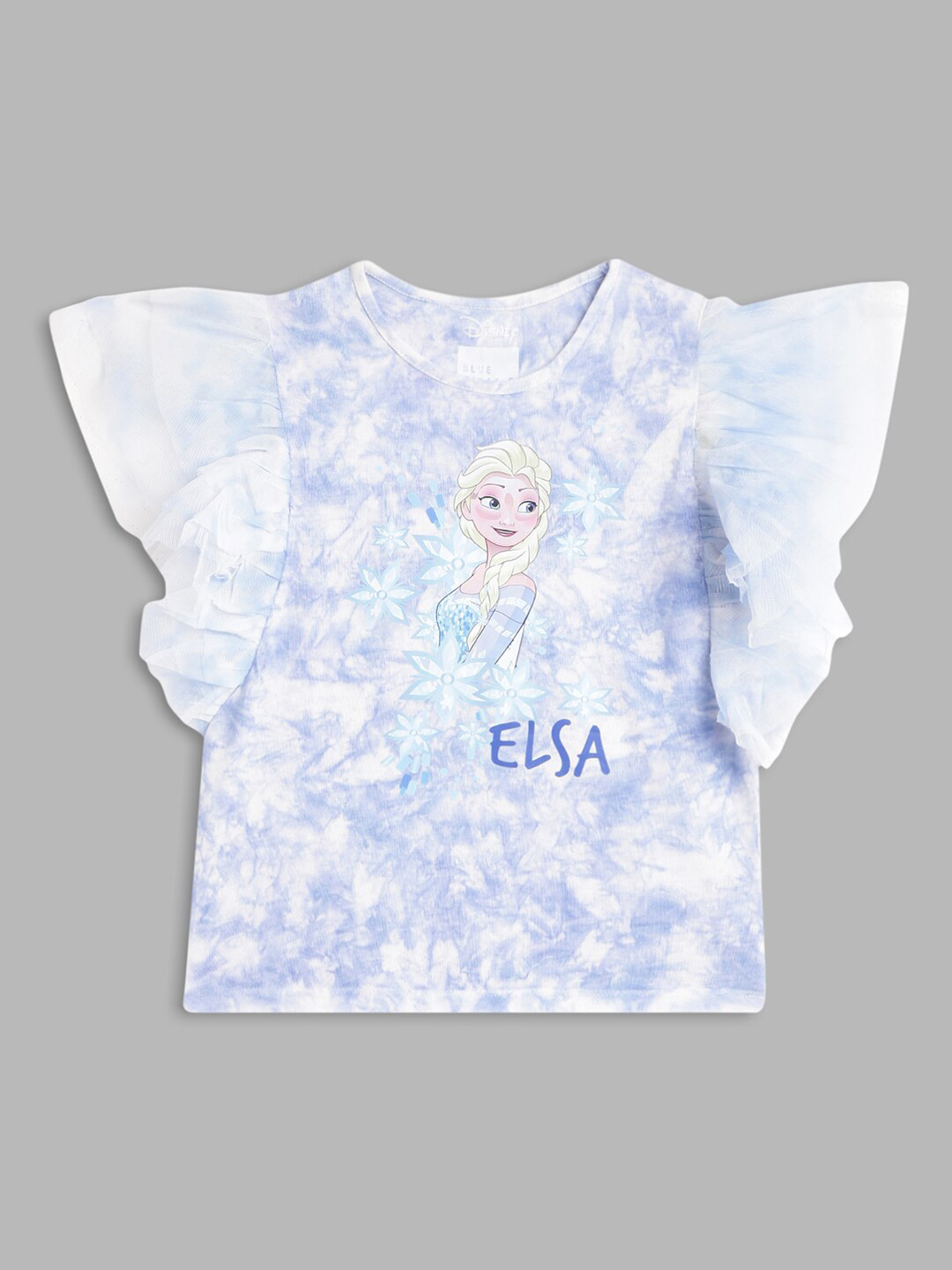 

Blue Giraffe Girls Blue & White Printed Extended Sleeves T-shirt