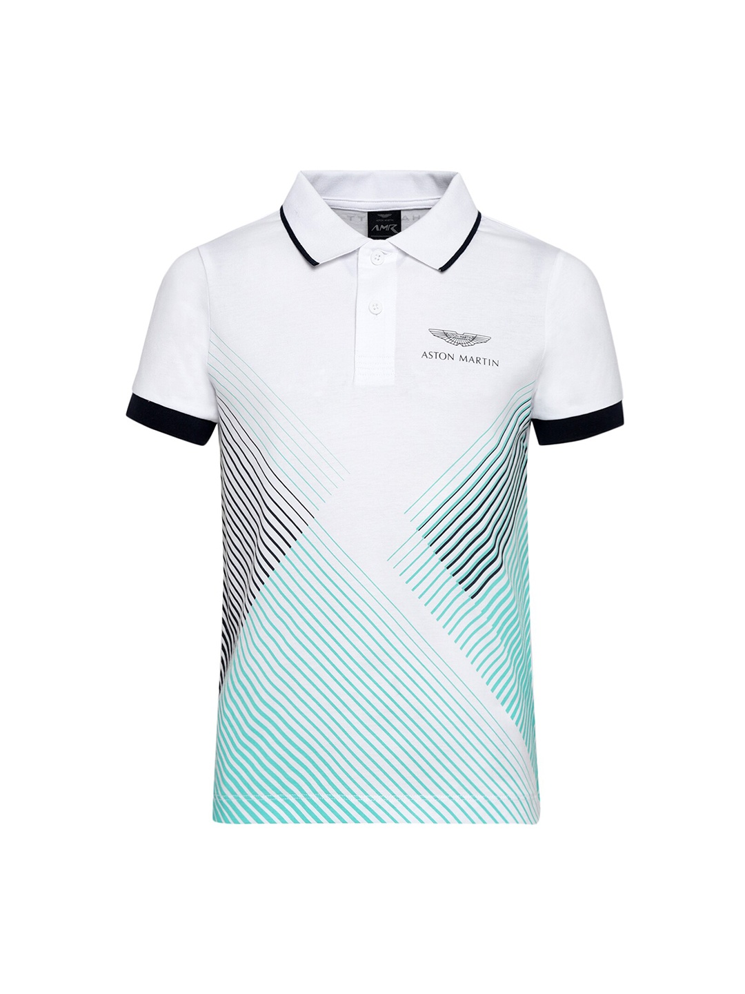 

HACKETT LONDON Boys White Striped Polo Collar T-shirt