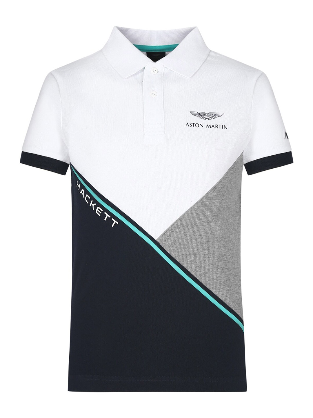 

HACKETT LONDON Boys White & Black Colourblocked Polo Collar T-shirt