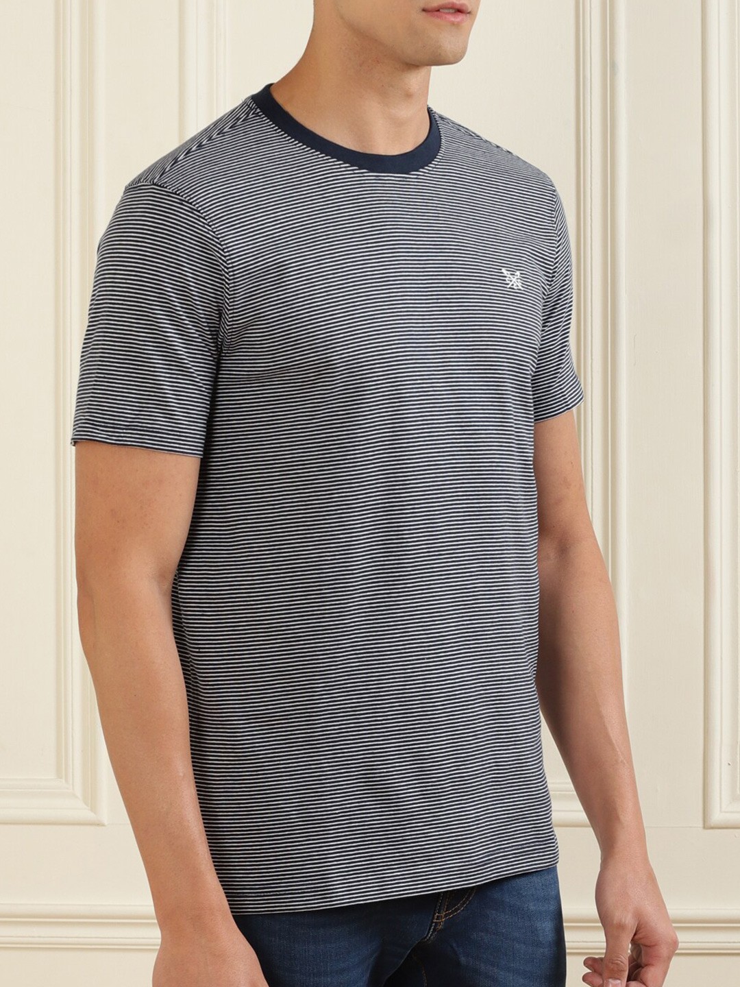 

Crew Clothing Men Navy Blue & White T-shirt