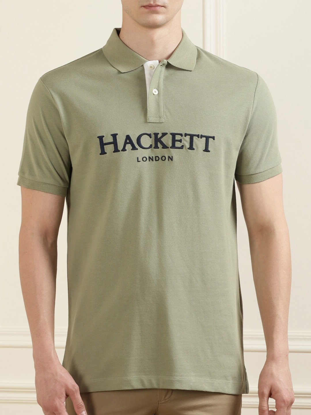 

HACKETT LONDON Men Green Typography Polo Collar T-shirt