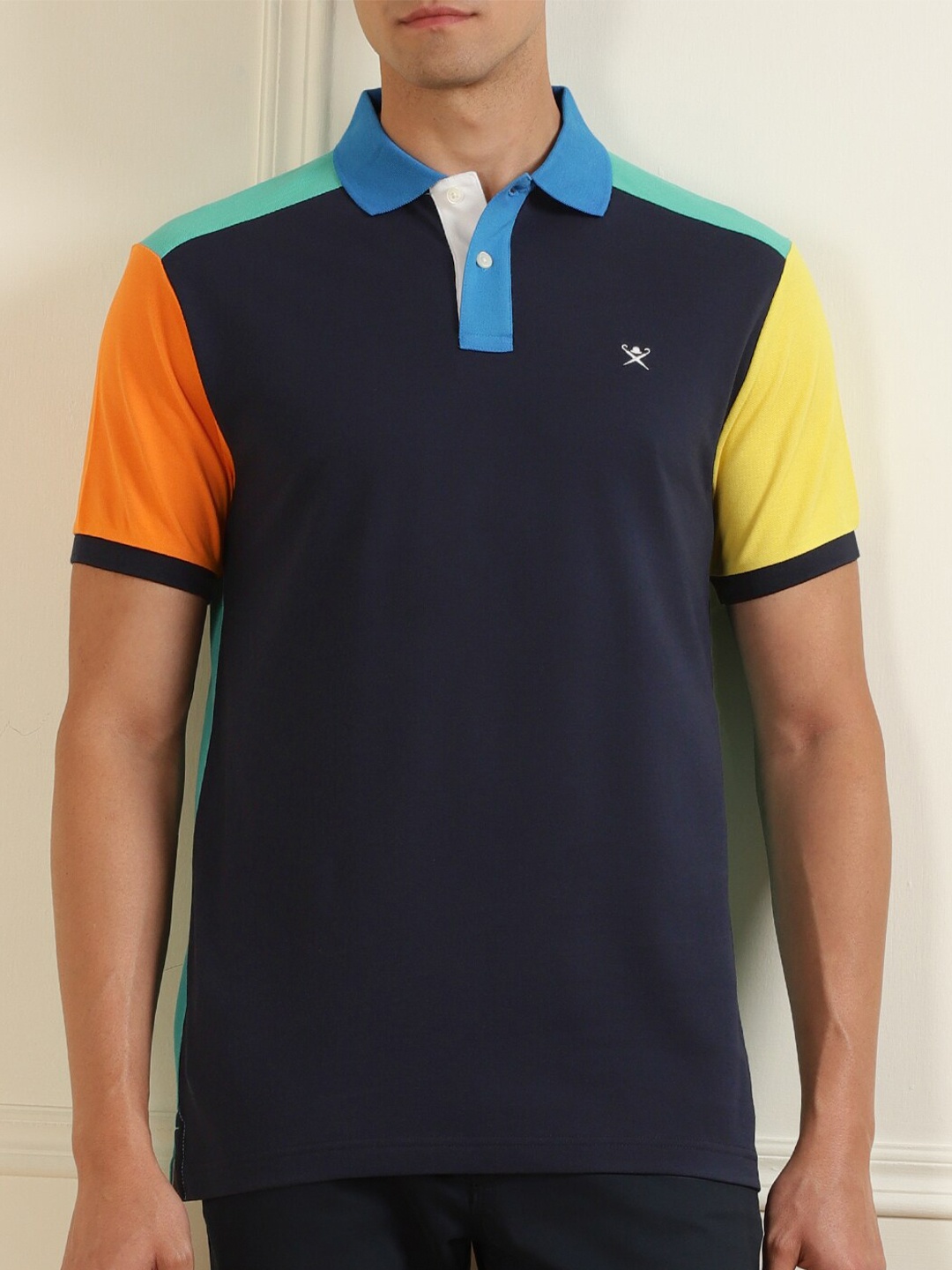 

HACKETT LONDON Men Navy Blue Colourblocked Polo Collar T-shirt