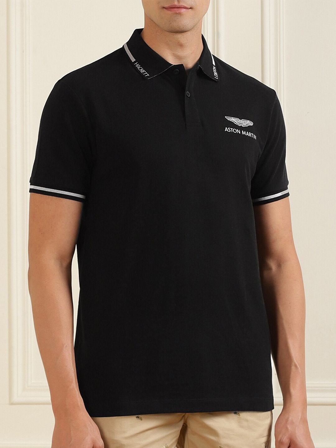 

HACKETT LONDON Men Black Polo Collar T-shirt