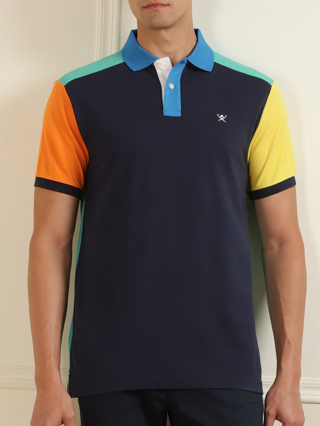 

HACKETT LONDON Men Navy Blue Colourblocked Polo Collar T-shirt