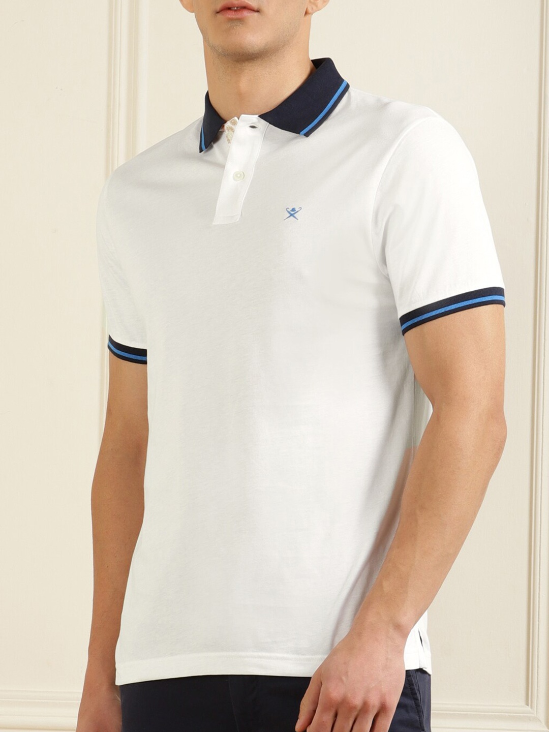 

HACKETT LONDON Men White & Navy Blue Brand Logo Polo Collar T-shirt