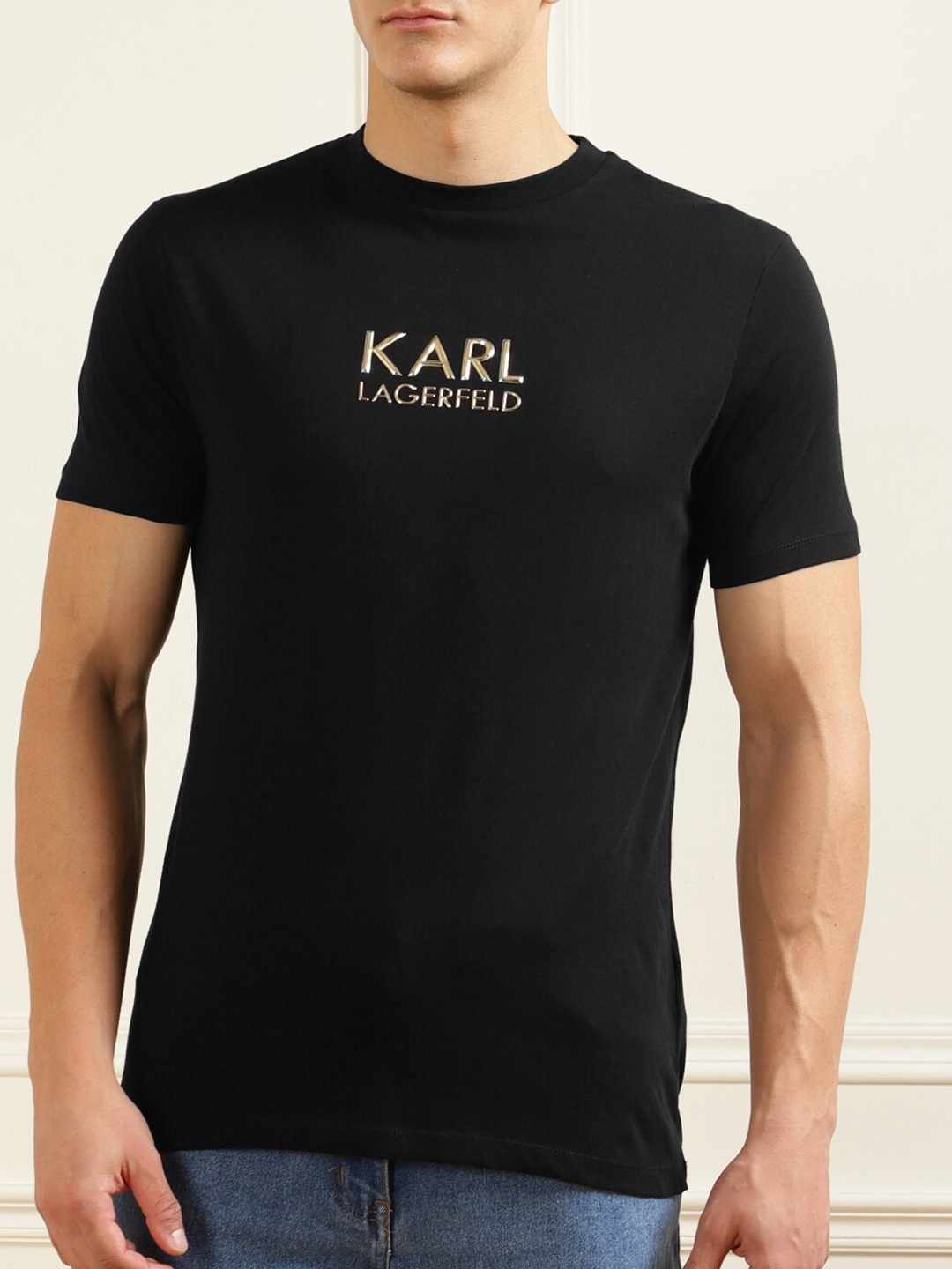 

Karl Lagerfeld Men Black Brand Logo Printed T-shirt