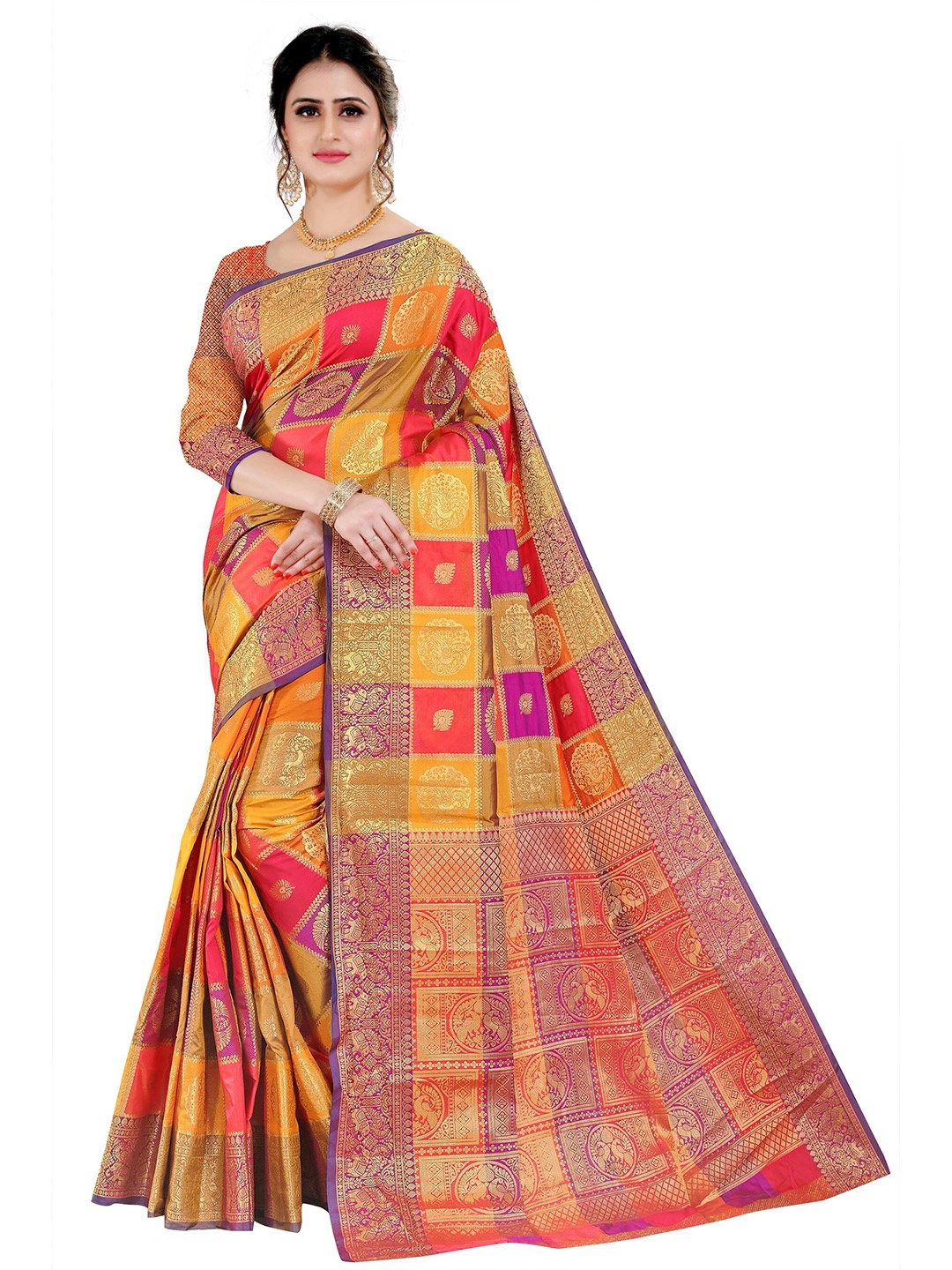 

Rivana Maroon Woven Design Zari Silk Blend Banarasi Saree