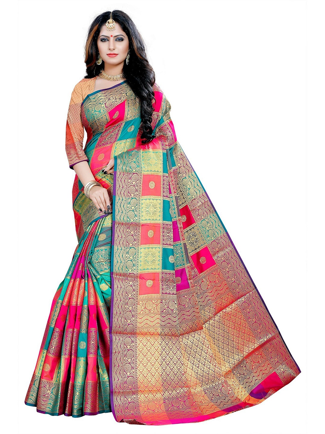 

Rivana Grey Multicoloured Woven Design Zari Silk Blend Banarasi Saree, Multi