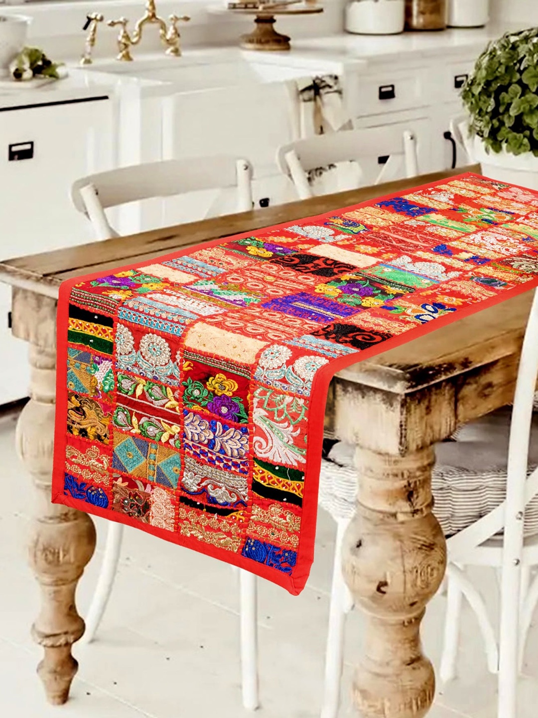 

HANDICRAFT PALACE Multicolored Cotton Khambadiya Patchwork Table Runner, Multi