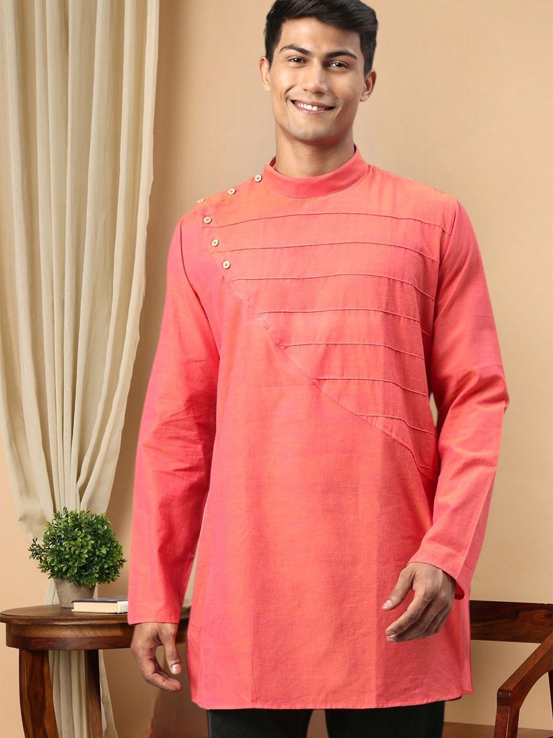 

TATTVA Men Coral Angrakha Kurta