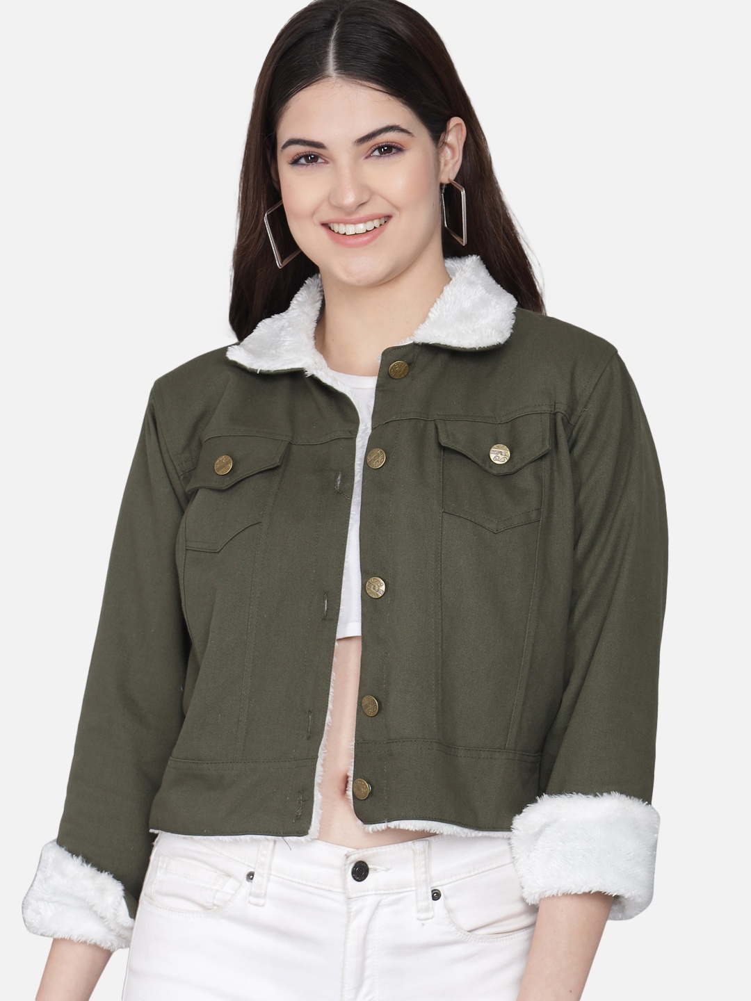

FurryFlair Women Green Crop Outdoor Tailored Jacket