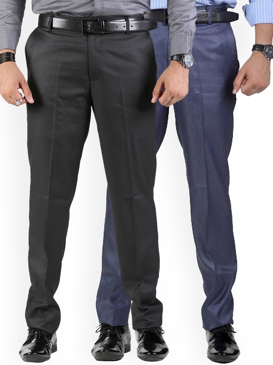 

Sam and Jack Men Black & Blue Pack of 2 Smart Chambray Trousers