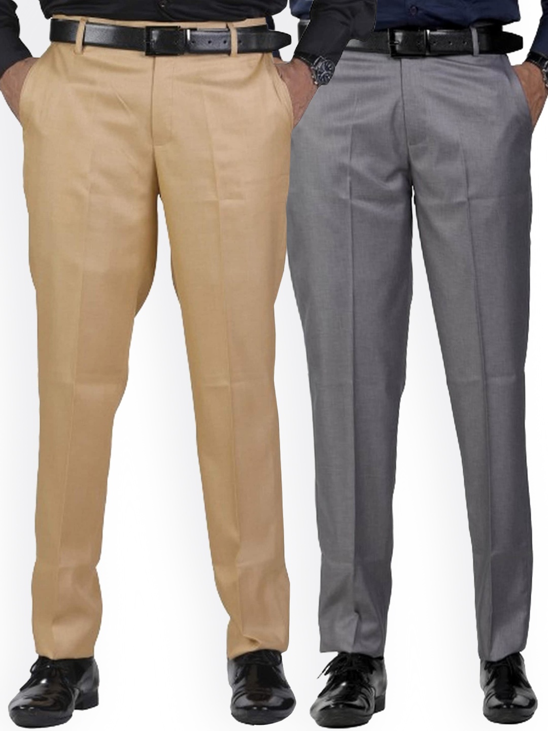 

Sam and Jack Men Beige & Grey Pack of 2 Smart Chambray Trousers