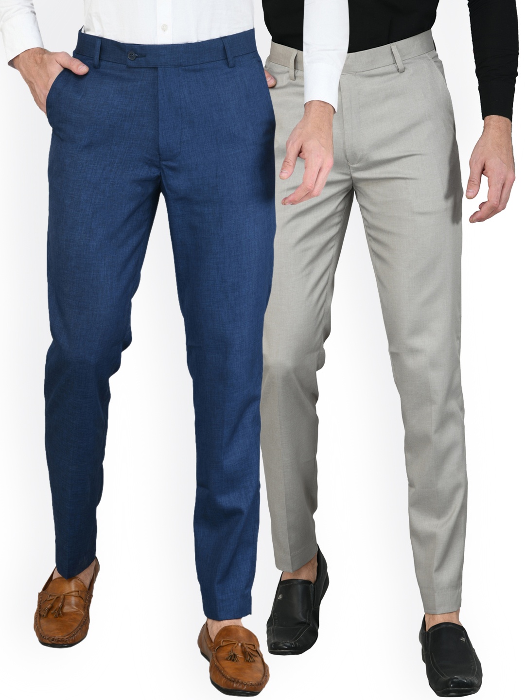 

Sam and Jack Men Blue & Grey Smart Pack of 2 Chambray Chinos Trousers