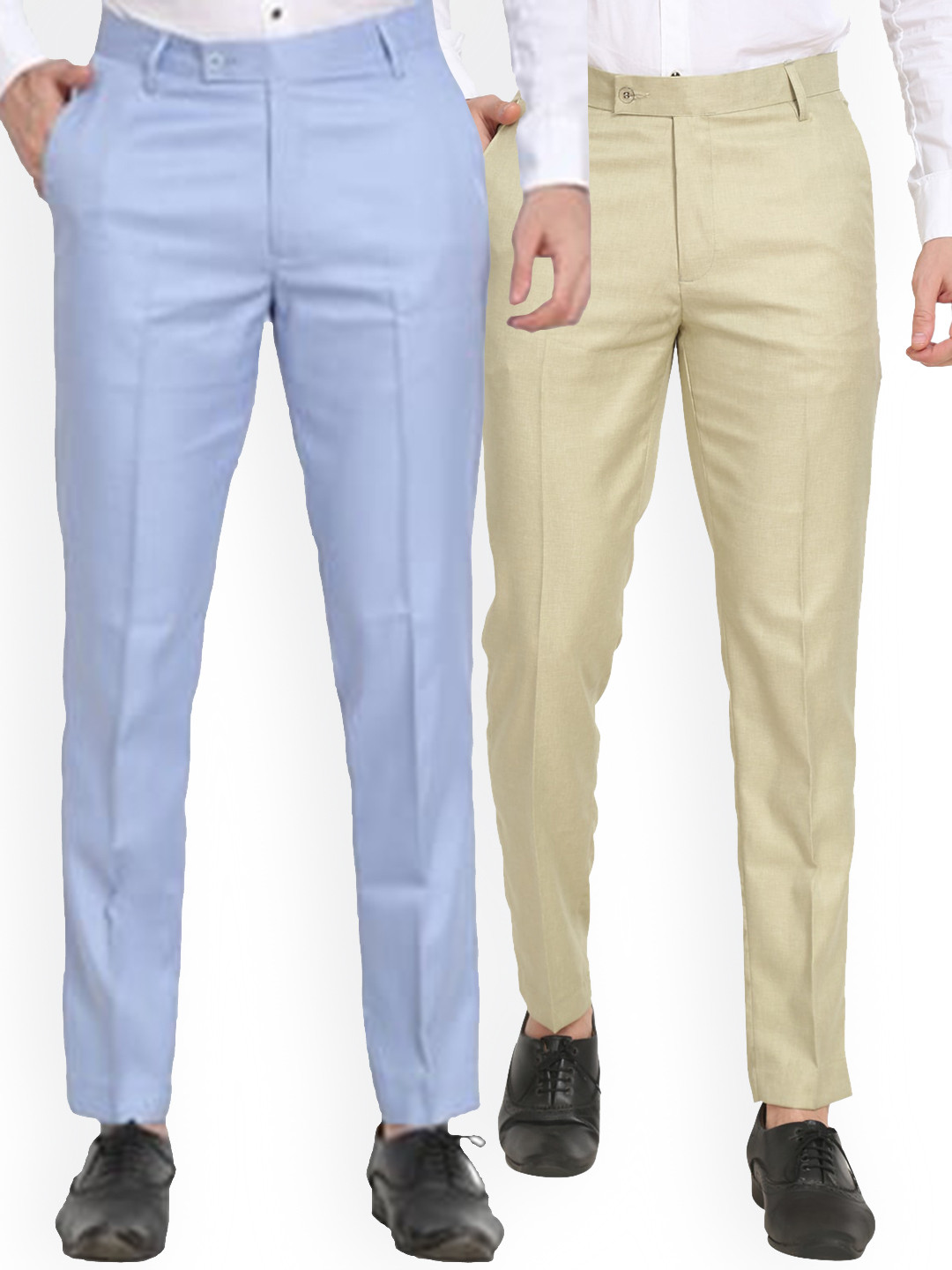 

Sam and Jack Men Blue & Cream Pack of 2 Smart Chambray Trousers