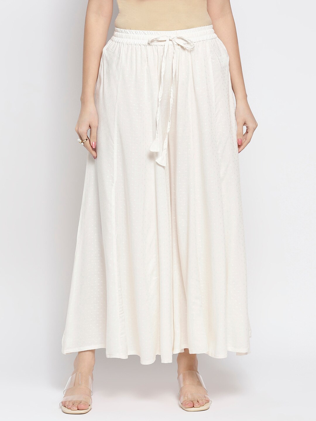 

Ethnicity Women White Solid Flared Palazzos