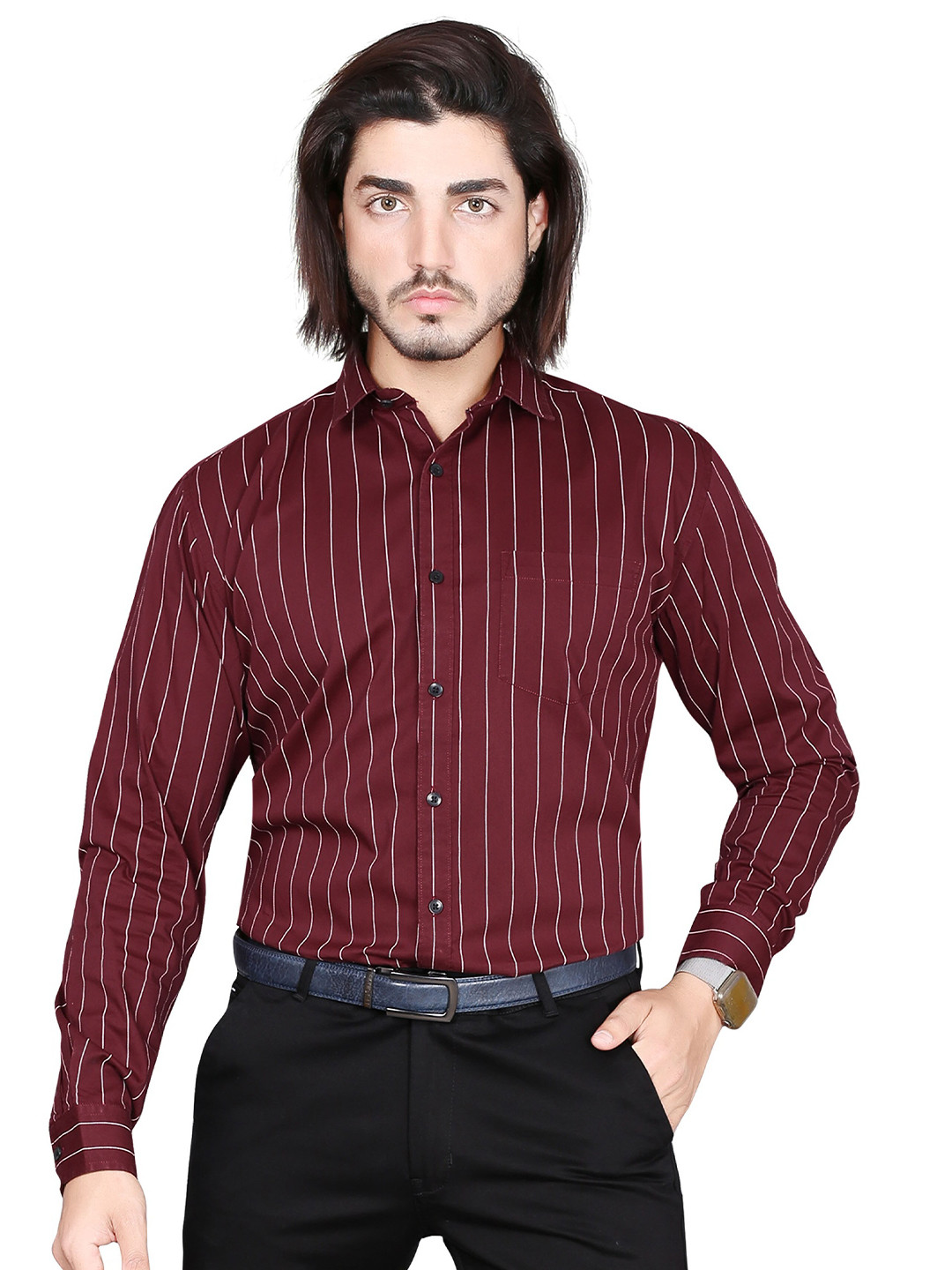 

5TH ANFOLD Men Maroon Slim Fit Striped Casual Shirt