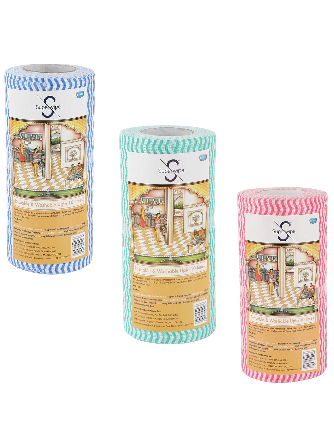 

Superwipe Set Of 3 Reusable & Washable Multi-Purpose Household Sheets - 80 Pulls Each, Blue