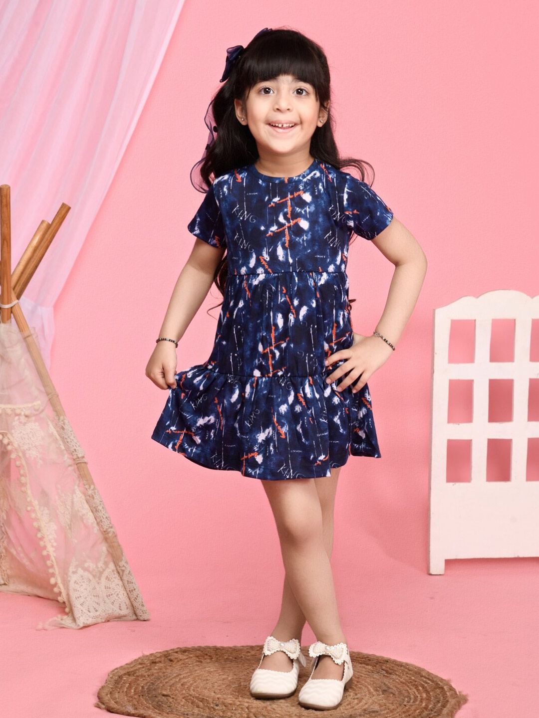 

LilPicks Girls Blue Tie and Dye A-Line Dress
