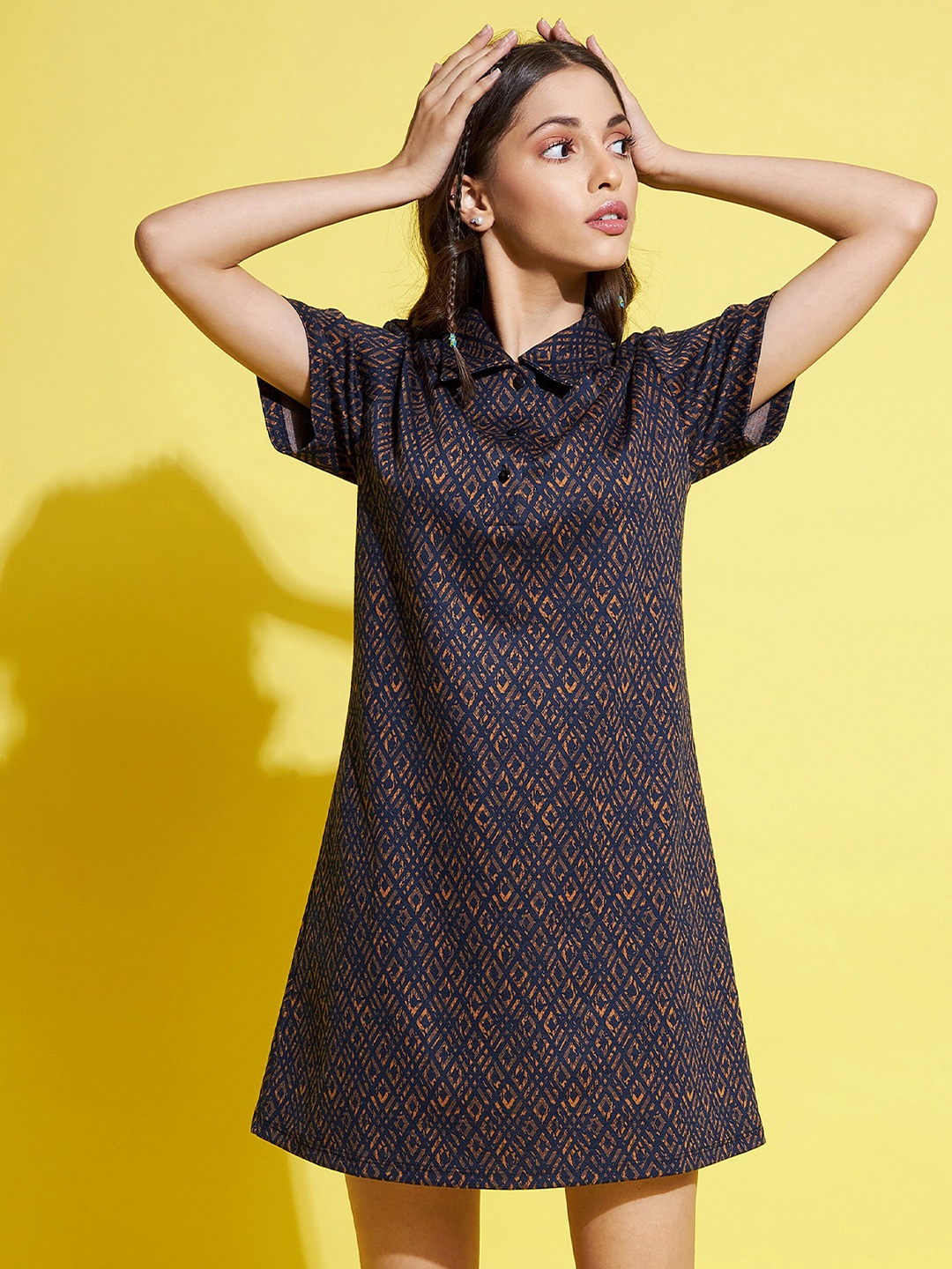 

Noh Voh - SASSAFRAS Kids Girls Navy Blue A-Line Mini Dress, Mustard