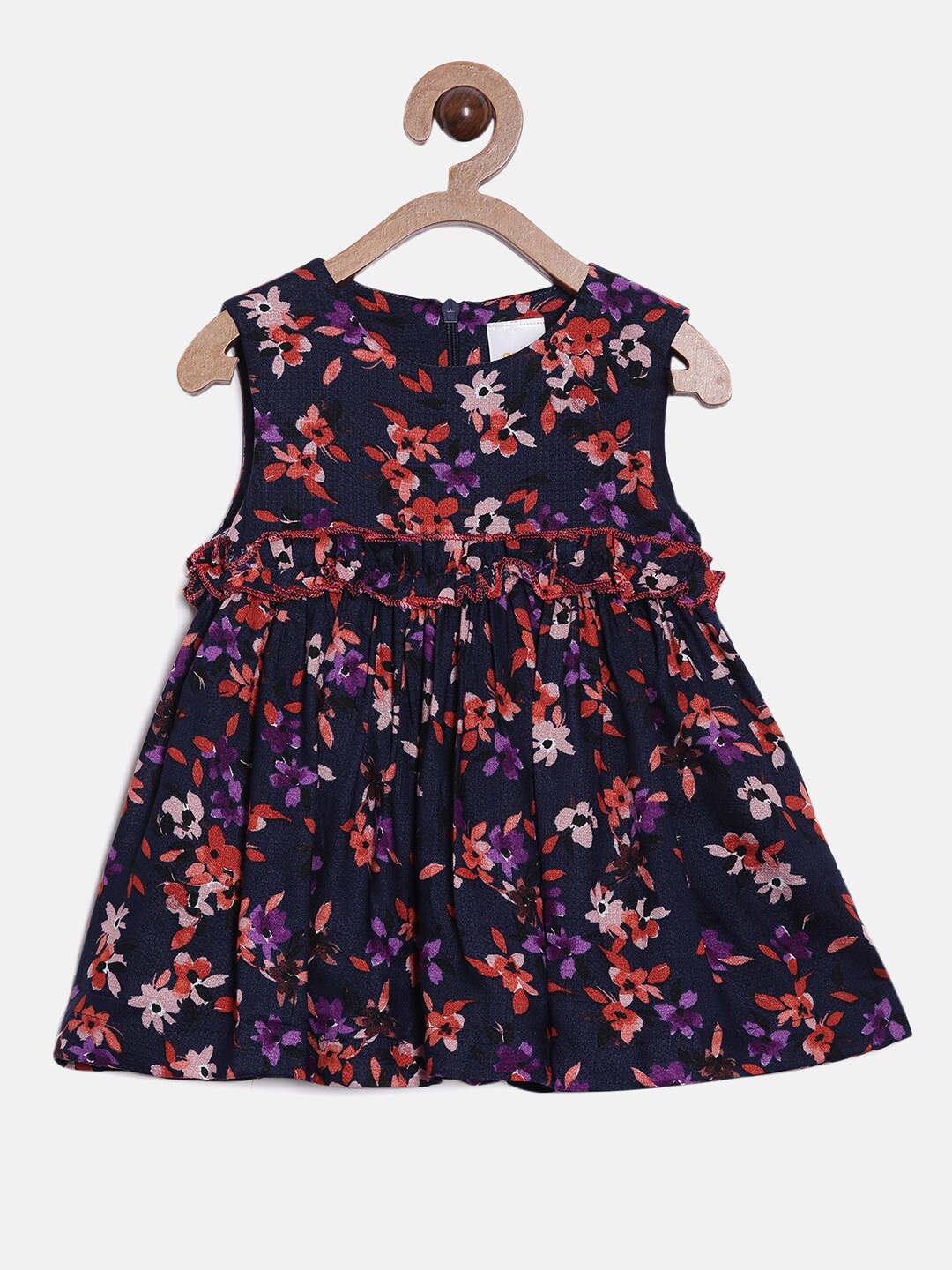 

Aomi Kids Girls Blue Floral Print Ruffle Waist Dress