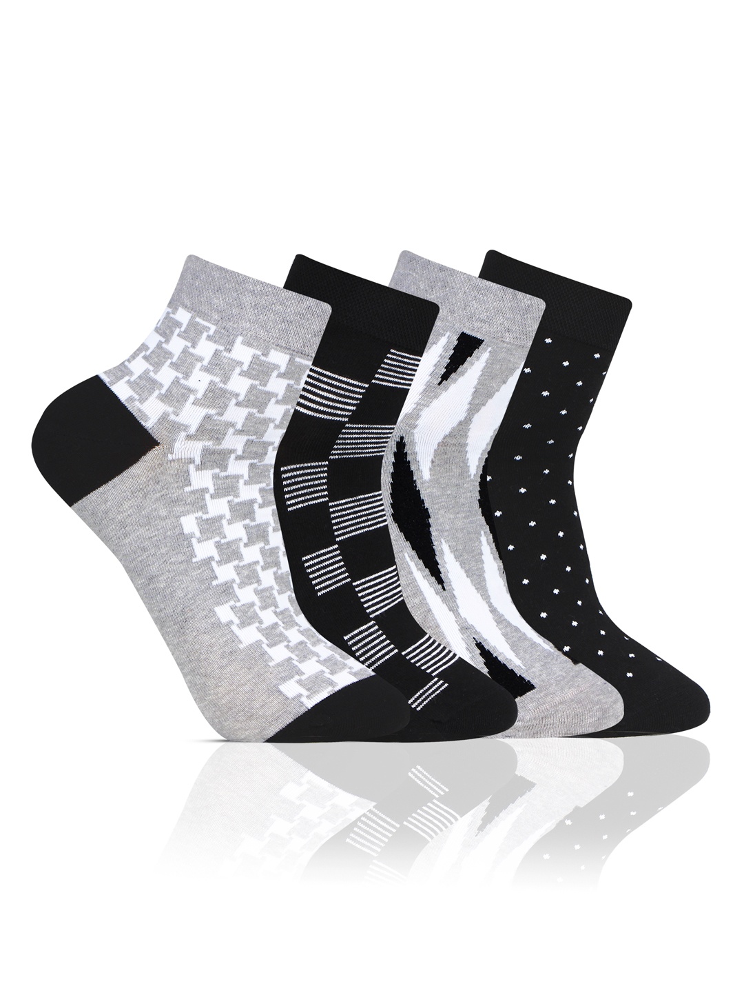 

Bonjour Men Pack Of 4 Grey & Black Scottish Ankle Length Socks