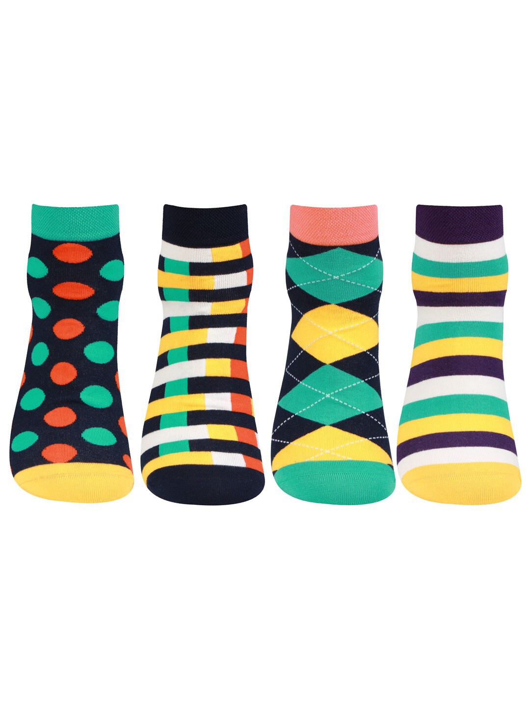 

Bonjour Men Multicolored Pack of 4 Ankle Length Socks, Multi