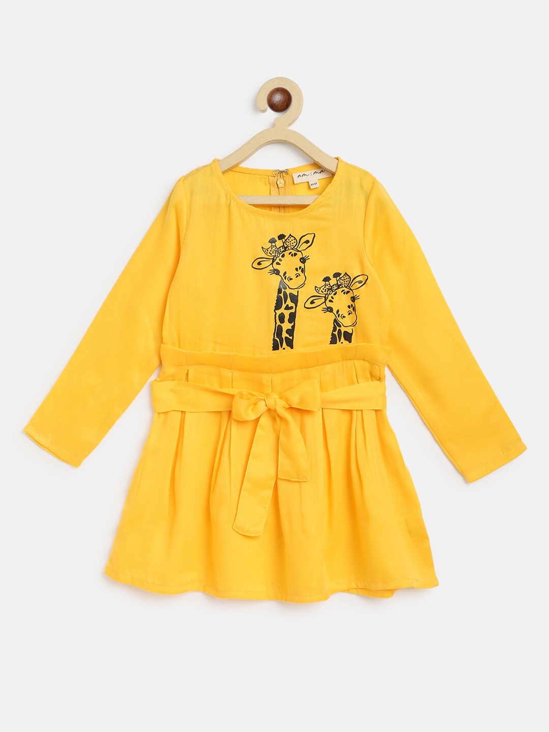 

am ma Kids Girls Graphic Printed Cotton A-Line Dress, Yellow