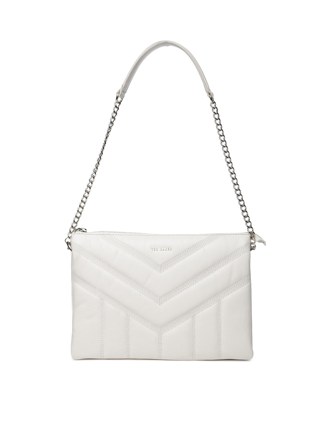 

Ted Baker Women Cream-Coloured Textured Leather Structured handheld Bag with Quilted