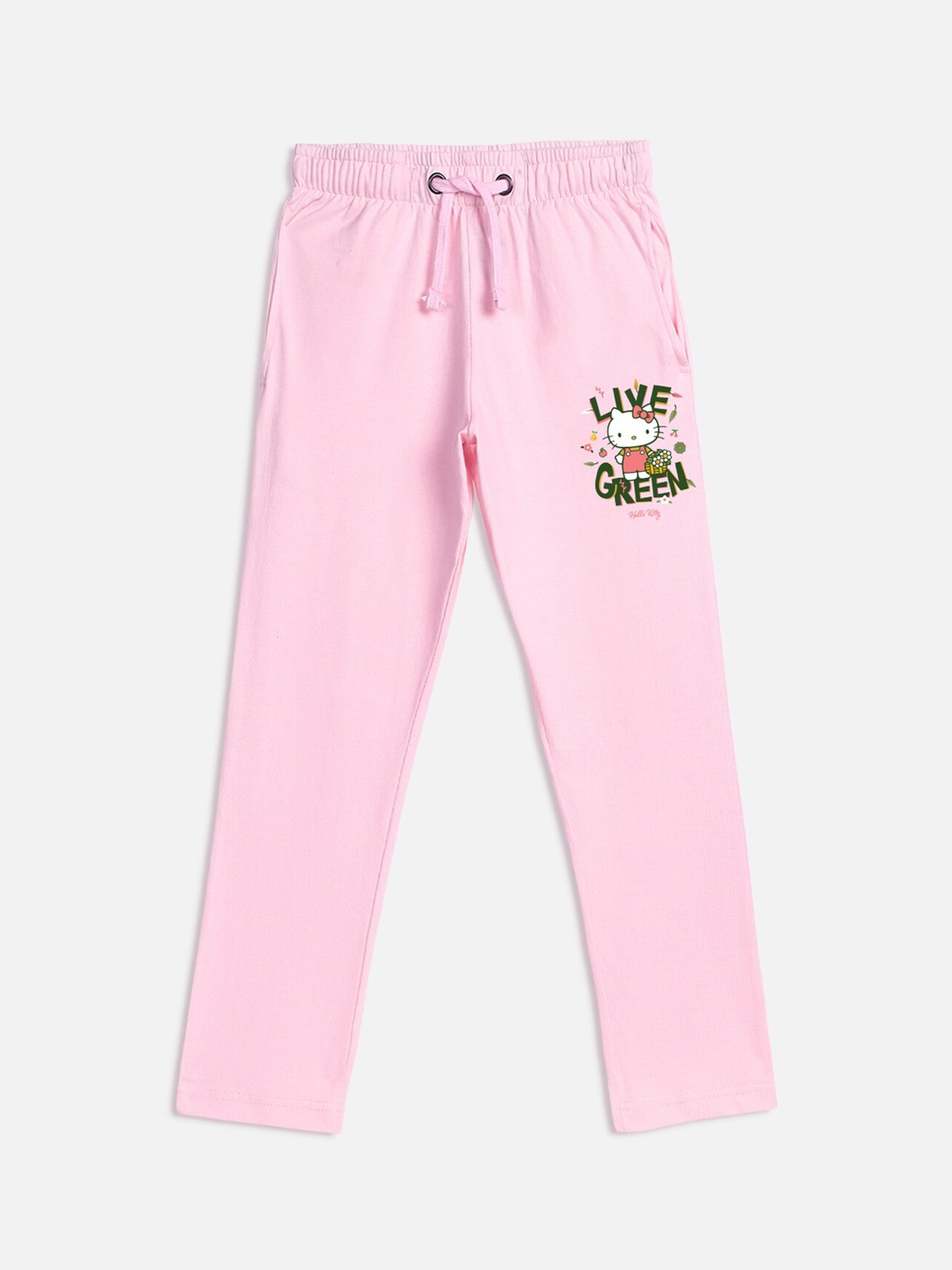 

Kids Ville Girls Pink Hello Kitty Printed Pure Cotton Lounge Pants