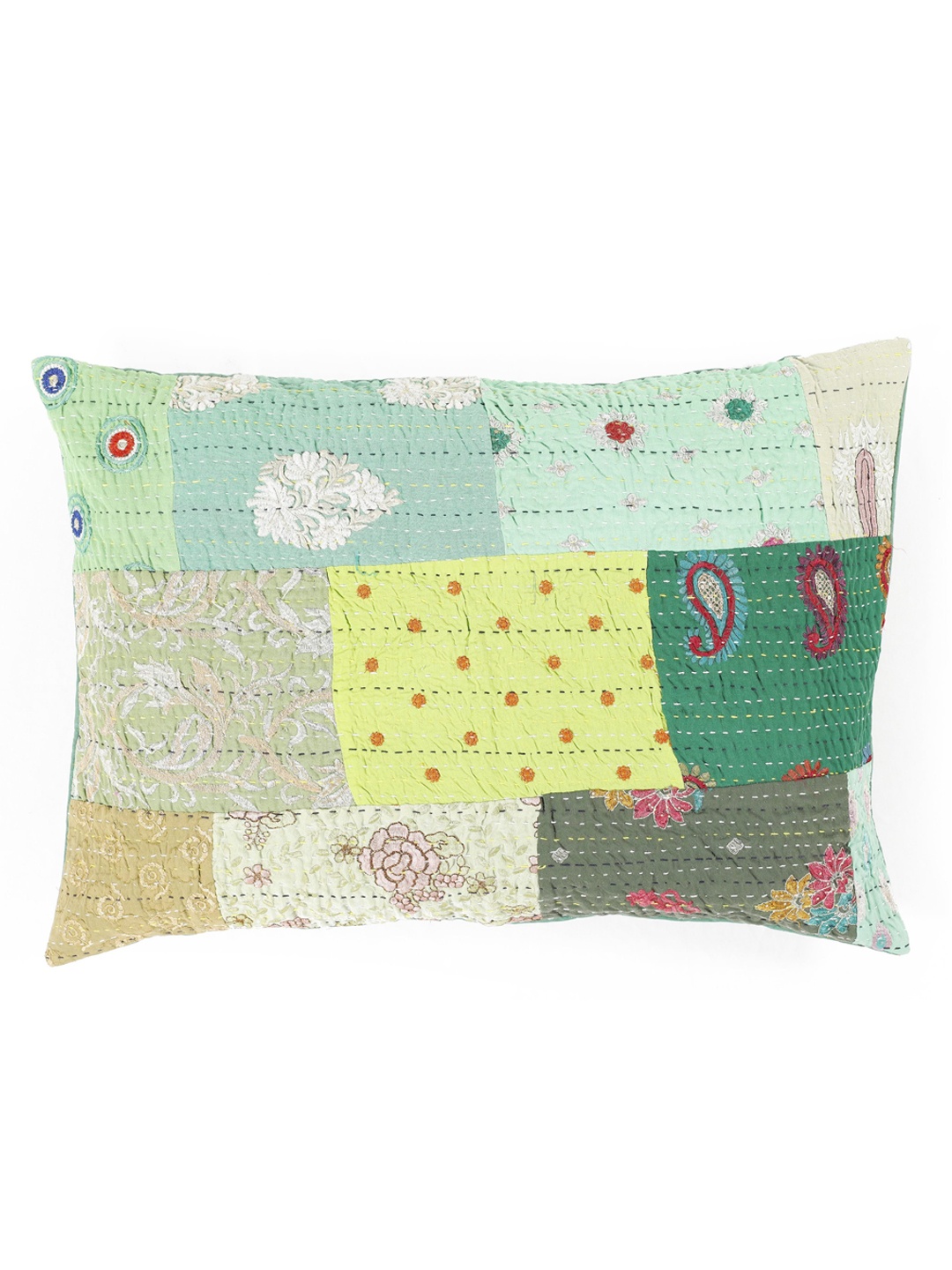 

HANDICRAFT PALACE Green Set Of 2 Piece Khambadiya Silk Patchwork Pillow Cover