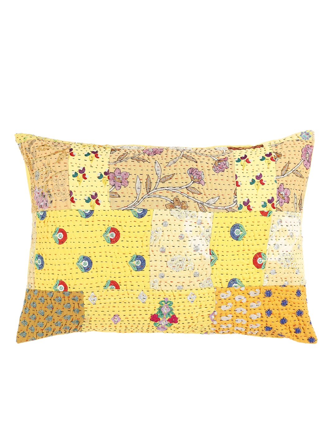 

HANDICRAFT PALACE Set of 2 Green Khambadiya Patchwork Silk Pillow Covers
