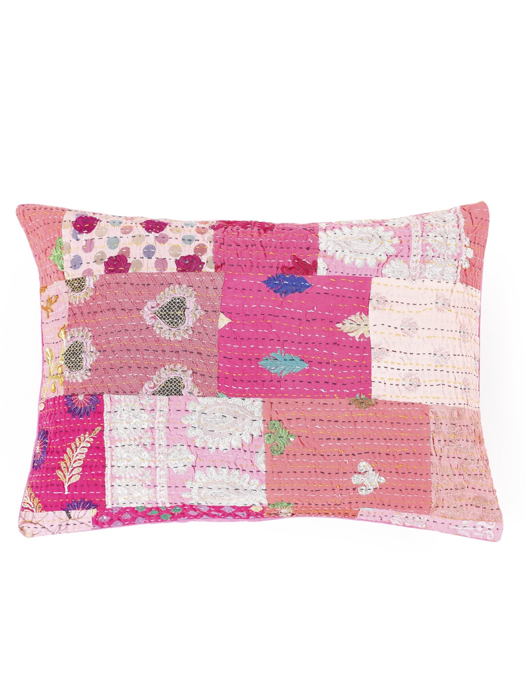 

HANDICRAFT PALACE Pink Set Of 2 Piece Khambadiya Silk Patchwork Pillow Cover