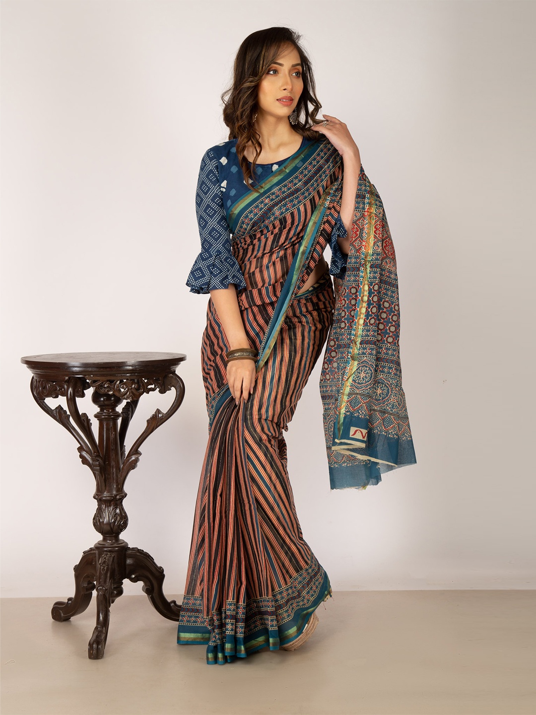 

Unnati Silks Blue & Red Pure Cotton Kota Saree
