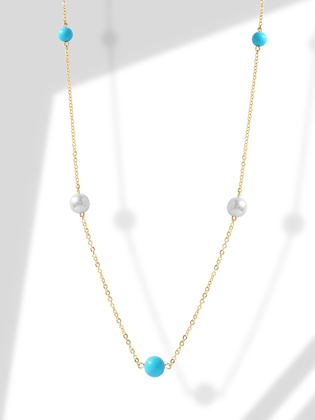 

MINUTIAE Gold-Plated & Blue Brass Bead Chain Necklace.
