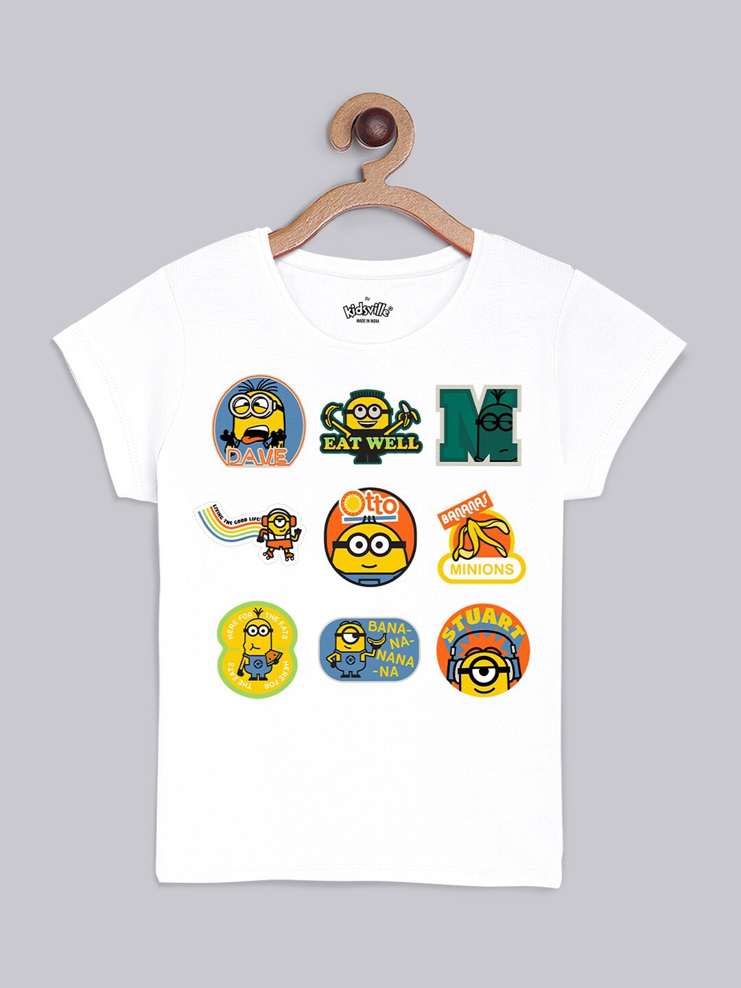 

Kids Ville Girls White Minions Printed T-shirt