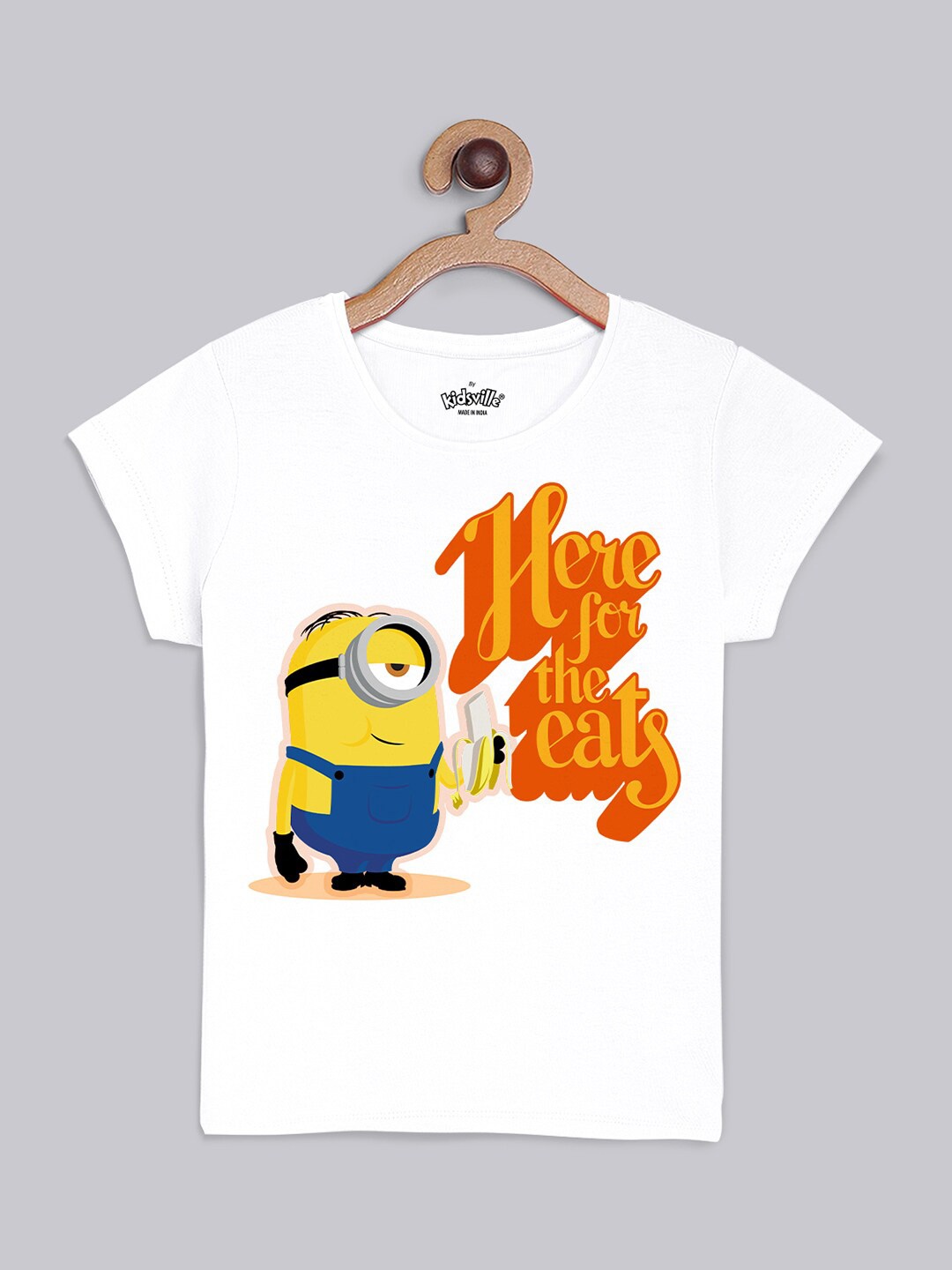 

Kids Ville Girls White Minions Printed T-shirt