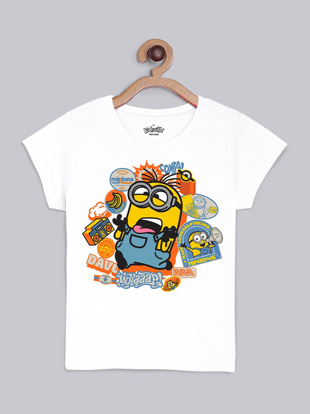 

Kids Ville Girls White Minions Printed T-shirt