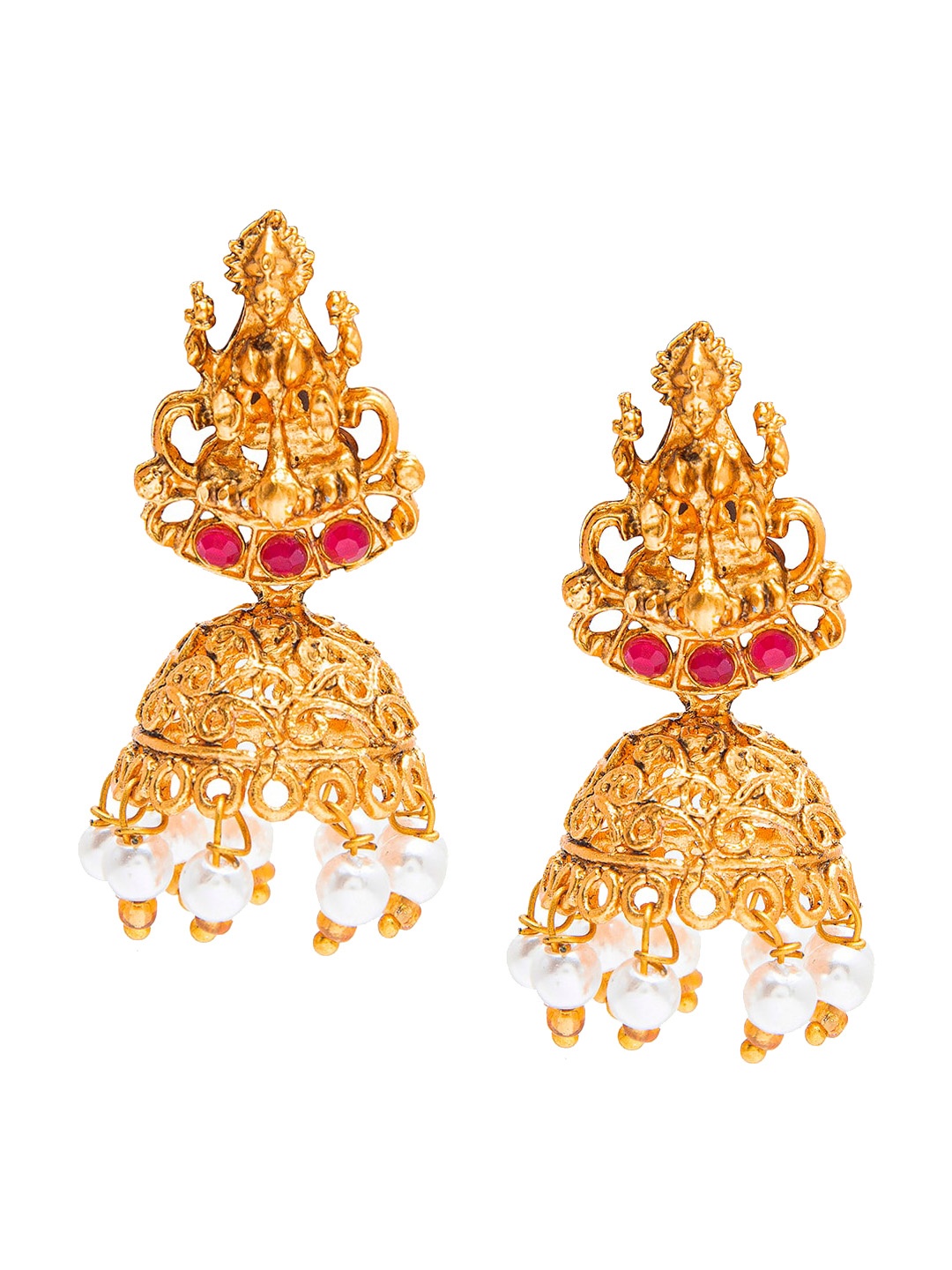 

Shining Jewel - By Shivansh Women Gold-Toned Goddess Lakshmi Jhumkas Earrings